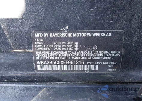 2015 BMW 328I xDrive z USA, uszkodzony, nr VIN WBA3B5C5XFF961316